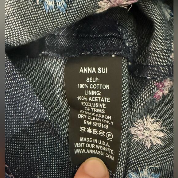 Anna Sui Corset Denim Embroidered Mini Sundress‎ Strapless- Sz 0 - Picture 6 of 12